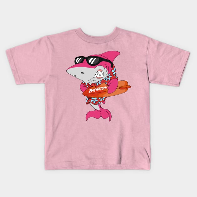 Mitch The Daddy Shark Baywatch Guard - Pink Sharky Version Kids T-Shirt by Celestial Crafts